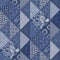Denim western blue patchwork triangle woven texture. Indigo vintage wash printed cotton textile effect. Patched jean