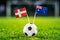 Denmark - Australia, Group C, Thursday, 21. June, Football, World Cup, Russia 2018, National Flags on green grass, white football