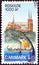 DENMARK - CIRCA 1998: A stamp printed in Denmark shows Roskilde Cathedral and Viking Longship, circa 1998.