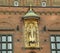 Denmark, Copenhagen, City Hall Square, Copenhagen City Hall, gilded statue of Absalon on the facade of the building