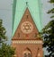 Denmark, Copenhagen, Korsgade, view of the spire of the Holy Cross church (Hellig Kors Kirke