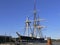 DENMARK, EBELTOFT - OCTOBER 08, 2007: The original Danish wooden warship `Fregatten Jylland` in Ebeltoft