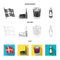 Denmark, history, restaurant, and other web icon in flat,outline,monochrome style.Sandwich, food, bread, icons in set