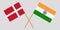 Denmark and India. Danish and Indian flags. Official colors. Correct proportion. Vector