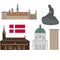 Denmark set of landmark icons in flat style. Copenhagen City sights. Danish architecture design elements.