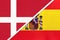 Denmark and Spain, symbol of country. Danish vs Spanish national flags