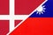 Denmark and Taiwan or Republic of China, symbol of country. Danish vs Taiwanese national flags