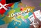 Denmark travel concept map background with planes, tickets. Visit Denmark travel and tourism destination concept. Denmark flag on