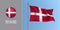 Denmark waving flag on flagpole and round icon vector illustration