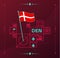 Denmark world football tournament 2022 vector wavy flag pinned to a soccer field with design elements. World football 2022