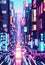 Dense city traffic street in Tokyo.Noisy Megapolis.Cyberpunk steampunk drawing