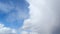 Dense cumulus clouds against the clear blue sky. Nice weather, time-lapse.