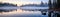 Dense Fog Enveloping A Tranquil Lake At Dawn. Banner For Web. Generative AI