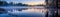 Dense Fog Enveloping A Tranquil Lake At Dawn. Banner For Web. Generative AI