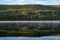 Dense forest of Ponderosa Pines reflecting on Stanley Lake at sunrise in the Sawtooth Mountains of Idaho during summer