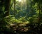 dense jungle wild forest with palm trees.