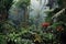 dense rainforest with rare exotic plants