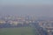 Dense smog over the city, air pollutant, aerial view of the old town Krakow, Poland.