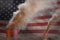 Dense smoke of factory pipes on USA flag - global warming concept, background with space for your text - industrial 3D