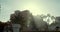 Dense smoke or fog in the morning city at sunrise