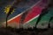 Dense smoke of industrial chimneys on Namibia flag - global warming concept, background with place for your logo - industrial 3D