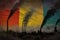 dense smoke of plant chimneys on Guinea flag - global warming concept, background with place for your text - industrial 3D