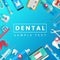 Dental Banner Background Concept With Flat Icons . Vector Illustration, Dentistry, Orthodontics. Healthy clean