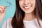 Dental Beautiful smiling of young asian woman with retainer braces glad emotion