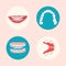 Dental braces, aligner and orthodontic metal retainers on teeth.Oral care and daily routine.Bite correction. Round icons.