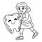 Dental Care Child Hugging Giant Tooth Isolated