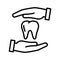 Dental care icon, tooth protection. Hands that care for tooth and healthy mouth