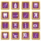 Dental care icons set purple