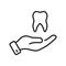 Dental Care Line Icon. Tooth and Human Hand Dentist Support Concept. Stomatology Protection Linear Pictogram. Dentistry