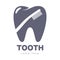 Dental care logo template with toothbrush silhouette over tooth shape