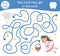 Dental care maze for children. Preschool dentist clinic activity. Funny puzzle game with cute fantasy girl and teeth. Help the