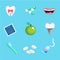 Dental care symbols. Teeth dental care mouth health set with inspection dentist treatment.