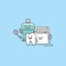 Dental cartoon of a tooth, mouthwash, floss teeth looking into the dental mirror with confidence and happiness illustration