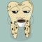 Dental cartoon vector, teeth problem from coffee