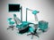 Dental chair with blue bedside tables 3d render on gray background