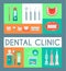 Dental clinic set of banners vector illustration. Dentistry, oral care with brush, paste, mouse wash. Set of dental