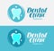 Dental clinic, tooth logo or label. Dentistry, stomatology, odontology, caries treatment symbol. Lettering vector