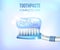 Dental concept.Blue plastic toothbrush with toothpaste.3D, realistic, Dental design element for advertising, brochures, banners