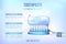 Dental concept infographic.Blue plastic toothbrush with toothpaste.3D, realistic, Dental design element for advertising, brochures