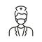 Dental Doctor in Face Mask Linear Pictogram. Physician Specialist, Orthodontist, Endodontist Outline Symbol. Dentist Man