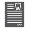 Dental document glyph icon, dentist and paper, dental card sign, vector graphics, a solid pattern on a white background.