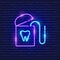 Dental floss neon icon. Sign for dentistry clinic. Orthodontics concept