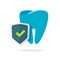 Dental health protection icon vector flat cartoon illustration, tooth defense guard via shield symbol, concept of