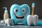 Dental humor Funny tooth character, toothbrush, oral hygiene concept