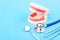 Dental Hygiene Health Concept, White tooth and Dentist tools for dental care