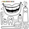 Dental hygiene set. Vector black and white coloring page.